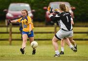 15 July 2018; Kara Earle of Roscommon has her shot saved by Ciara Farrell of Kildare during the All-Ireland Ladies Football Minor B final match between Kildare and Roscommon at Moate, Westmeath. Photo by Oliver McVeigh/Sportsfile