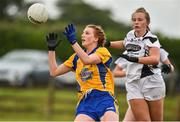 15 July 2018; Mikeala McHugh of Roscommon in action against Hazel McLoughlin of Kildare during the All-Ireland Ladies Football Minor B final match between Kildare and Roscommon at Moate, Westmeath. Photo by Oliver McVeigh/Sportsfile