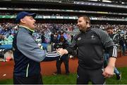 15 July 2018; Monaghan manager Malachy O'Rourke, left, shakes hands with Kildare manager Cian O'Neill after the GAA Football All-Ireland Senior Championship Quarter-Final Group 1 Phase 1 match between Kildare and Monaghan at Croke Park, Dublin. Photo by David Fitzgerald/Sportsfile