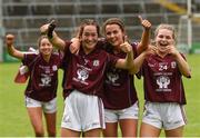 15 July 2018; Galway players Aoife Coen, Shauna Flaherty, and Caoimhe O'Donoghue celebrate after the All-Ireland Ladies Football Minor A final between Galway and Cork at the Gaelic Grounds, Limerick. Photo by Diarmuid Greene/Sportsfile