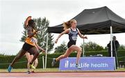 15 July 2018; Hannah Falvey from Belgooly A.C. Co Cork who won the girls under-13 80m from second place Fatimo Amusa from Leevale A.C. during the Irish Life Health National T&F Juvenile Day 2 at Tullamore Harriers Stadium in Tullamore, Co Offaly. Photo by Matt Browne/Sportsfile