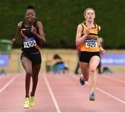 15 July 2018; Lucy Mai Sleeman, right, from Leevale A.C. Co Cork who won the girls under-15 100m from second place Sally Sumola, from Clonliffe Harriers A.C. during the Irish Life Health National T&F Juvenile Day 2 at Tullamore Harriers Stadium in Tullamore, Co Offaly. Photo by Matt Browne/Sportsfile