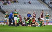 15 July 2018; Paul Conroy of Galway and Seán O’Shea of Kerry are treated for injuries during the GAA Football All-Ireland Senior Championship Quarter-Final Group 1 Phase 1 match between Kerry and Galway at Croke Park, Dublin. Photo by Piaras Ó Mídheach/Sportsfile