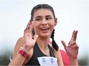 16 July 2018; Sophie O'Sullivan of Ballymore Cobh AC, Cork, celebrates after winning the Glenilen Farm 1500m Junior Women's race during the Cork City Sports event in Cork. Photo by Brendan Moran/Sportsfile