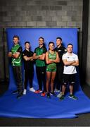 17 July 2018; Irish athletes, from left, Russell White, Rhys McClenaghan, Thomas Barr, Phil Healy, Darragh Greene and Oliver Dingley prior to departure for the Glasgow/Berlin 2018 European Championships, from the 2nd of August to the 12th of August 2018, pictured at the Sport Ireland National Sports Campus in Abbotstown, Dublin. Photo by David Fitzgerald/Sportsfile