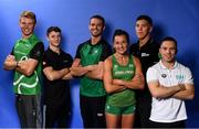 17 July 2018; Irish athletes, from left, Russell White, Rhys McClenaghan, Thomas Barr, Phil Healy, Darragh Greene and Oliver Dingley prior to departure for the Glasgow/Berlin 2018 European Championships, from the 2nd of August to the 12th of August 2018, pictured at the Sport Ireland National Sports Campus in Abbotstown, Dublin. Photo by David Fitzgerald/Sportsfile