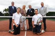 17 July 2018; AIG Insurance has today officially launched this year’s AIG Irish Open Tennis Championship, which will take place in Carrickmines Croquet and Lawn Tennis Club from July 29th to August 5th. Irish International tennis stars Amy Bowtell and Peter Bothwell were on hand today to launch this year’s championship. TG4 will televise the ladies and men’s finals. Pictured are Irish International tennis stars Amy Bowtell and Peter Bothwell with, from left, John Boylan, AIG, Cllr Mary Fayne, Dún Laoghaire-Rathdown County Council, Alan Looney, Carrickmines Croquet & Lawn Tennis Club President and Richard Fahy, CEO, Tennis Ireland. Photo by Ramsey Cardy/Sportsfile