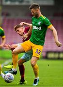 17 July 2018; Paul Gallagher of Preston North End in action against Ian Mylod of Cobh Ramblers during the friendly match between Cobh Ramblers and Preston North End at Turners Cross in Cork. Photo by Brendan Moran/Sportsfile