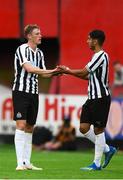 17 July 2018; Sean Longstaff of Newcastle United, left, celebrates with Ayoze Perez after scoring his sides first goal during the friendly match between St Patrick’s Athletic and Newcastle United at Richmond Park in Inchicore, Dublin. Photo by Sam Barnes/Sportsfile