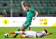 17 July 2018: Steven Beattie of Cork City in action against Dominik Nagy of Legia Warsaw during the UEFA Champions League 1st Qualifying Round Second Leg match between Legia Warsaw and Cork City at the Polish Army Stadium in Warsaw, Poland. Photo by Lukasz Grochala/Sportsfile