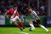 17 July 2018; Adam Armstrong of Newcastle United in action against Kevin Toner of St Patrick's Athletic during the friendly match between St Patrick’s Athletic and Newcastle United at Richmond Park in Inchicore, Dublin. Photo by Sam Barnes/Sportsfile
