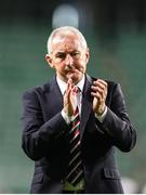 17 July 2018: Cork City manager John Caulfield applauds the supporters after the UEFA Champions League 1st Qualifying Round Second Leg match between Legia Warsaw and Cork City at the Polish Army Stadium in Warsaw, Poland. Photo by Lukasz Grochala/Sportsfile