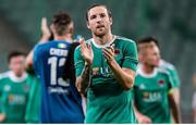 17 July 2018: Karl Sheppard of Cork City applauds the supporters after the UEFA Champions League 1st Qualifying Round Second Leg match between Legia Warsaw and Cork City at the Polish Army Stadium in Warsaw, Poland. Photo by Lukasz Grochala/Sportsfile