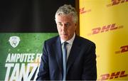 18 July 2018; FAI CEO John Delaney speaking during the Amputee Football Tanzania Project event at FAI HQ, Abbotstown, in Dublin. Photo by David Fitzgerald/Sportsfile