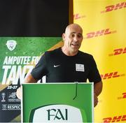 18 July 2018; Simon Baker, General Secretary of the European Amputee Football Federation speaking during the Amputee Football Tanzania Project event at FAI HQ, Abbotstown, in Dublin. Photo by David Fitzgerald/Sportsfile