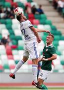 19 July 2018; Roman Begunov of Dinamo Minsk in action against Dean Shiels of Derry City during the UEFA Europa League 1st Qualifying Round Second Leg match between Dinamo Minsk and Derry City at Traktor Stadium in Minsk, Belarus. Photo by Sportsfile