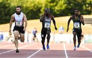 19 July 2018; Athletes from left, John Teeters of USA, Bismark Boateng of Canada, and Sydney Siame of Zambia competing in the Aon Men’s 100m event during the Morton Games at Morton Stadium in Santry, Dublin. Photo by Sam Barnes/Sportsfile