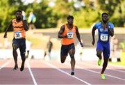 19 July 2018; Athletes, from left, Rasheed Dwyer of Jamaica, Jeff Demps of USA and Sean McLean of USA competing in the Aon Men’s 100m event during the Morton Games at Morton Stadium in Santry, Dublin. Photo by Sam Barnes/Sportsfile