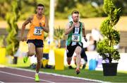 19 July 2018; Athletes Marcus Lawler of Ireland/St Laurence O'Toole AC, Co Carlow, left, and Dean Adams of IRL/Ballymena and Antrim AC, Co Antrim, competing in the Aon Men’s 100m event during the Morton Games at Morton Stadium in Santry, Dublin. Photo by Sam Barnes/Sportsfile