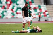 19 July 2018; Rory Patterson offers a hand to dejected Derry City team-mate Jamie McDonagh following the UEFA Europa League 1st Qualifying Round Second Leg match between Dinamo Minsk and Derry City at Traktor Stadium in Minsk, Belarus. Photo by Sportsfile