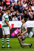 19 July 2018; Lee Grace of Shamrock Rovers and Tarik Elyounoussi of AIK during the UEFA Europa League 1st Qualifying Round Second Leg match between AIK and Shamrock Rovers at Friends Arena in Stockholm, Sweden. Photo by Simon Hastegård/Sportsfile