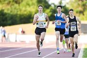 19 July 2018; Eventual winner Cian Kelly of St. Abbans AC, Laois, left, competing in the Harrier Products Men's Junior Mile, along side Michael Power of West Waterford AC, Co Waterford, and Daire Finn of DCH, during the Morton Games at Morton Stadium in Santry, Dublin. Photo by Sam Barnes/Sportsfile