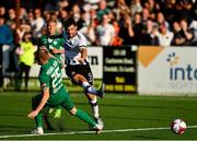 19 July 2018; Patrick Hoban of Dundalk takes a shot on goal under pressure from Maksim Podholjuzin of Levadia during the UEFA Europa League 1st Qualifying Round Second Leg match between Dundalk and Levadia at Oriel Park in Dundalk, Co Louth. Photo by Seb Daly/Sportsfile