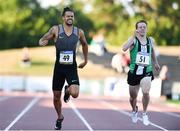 19 July 2018; Craig Newell of Ireland/ Ballymena and Antrim AC, Co Antrim, right, on his way to winning the Men's 400m B event, ahead of Luke Lennon-Ford of Ireland/Clonliffe Harriers AC, Co Dublin, during the Morton Games at Morton Stadium in Santry, Dublin. Photo by Sam Barnes/Sportsfile