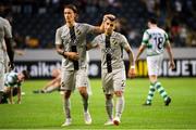 19 July 2018; Kristoffer Olsson and Nicolas Stefanelli of AIK celebrate following the UEFA Europa League 1st Qualifying Round Second Leg match between AIK and Shamrock Rovers at Friends Arena in Stockholm, Sweden. Photo by Simon Hastegård/Sportsfile
