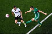 19 July 2018; Dmitri Kruglov of Levadia in action against Dylan Connolly of Dundalk during the UEFA Europa League 1st Qualifying Round Second Leg match between Dundalk and Levadia at Oriel Park in Dundalk, Co Louth. Photo by Stephen McCarthy/Sportsfile