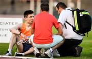 19 July 2018; Mark English of Ireland/UCD AC, Co Dublin, receives treatment after pulling up whilst competing in the Men's 800m event during the Morton Games at Morton Stadium in Santry, Dublin. Photo by Sam Barnes/Sportsfile