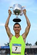 19 July 2018; Sam Prakel of USA celebrates with the cup after winning The Morton Mile, sponsored by Behan & Associates and CHS, event during the Morton Games at Morton Stadium in Santry, Dublin. Photo by Sam Barnes/Sportsfile
