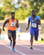 19 July 2018; Jeff Demps of USA, left, and Sean McLean of USA competing in the Aon Men’s 100m event during the Morton Games at Morton Stadium in Santry, Dublin. Photo by Sam Barnes/Sportsfile