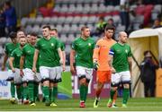 20 July 2018; Gary McCabe of Bray Wanderers, right, leads his side out prior to the SSE Airtricity League Premier Division match between Bohemians and Bray Wanderers at Dalymount Park in Dublin. Photo by Seb Daly/Sportsfile