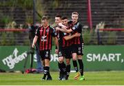 20 July 2018; Kevin Devaney of Bohemians, centre, is congratulated by team-mate Daniel Kelly, right, after scoring his side's fourth goal during the SSE Airtricity League Premier Division match between Bohemians and Bray Wanderers at Dalymount Park in Dublin. Photo by Seb Daly/Sportsfile