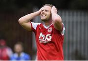 20 July 2018; Conor Clifford of St Patrick's Athletic reacts after missing a chance on goal during the SSE Airtricity League Premier Division match between St Patrick's Athletic and Limerick at Richmond Park in Dublin. Photo by Matt Browne/Sportsfile