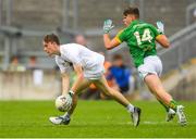 21 July 2018; Paddy McDermott of Kildare in action against Luke Kelly of Meath during the Electric Ireland Leinster GAA Football Minor Championship Final match between Meath and Kildare at Bord na Móna O’Connor Park in Tullamore, Co. Offaly. Photo by Piaras Ó Mídheach/Sportsfile