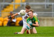 21 July 2018; Cian McBride of Meath in action against Kevin Kelliher of Kildare during the Electric Ireland Leinster GAA Football Minor Championship Final match between Meath and Kildare at Bord na Móna O’Connor Park in Tullamore, Co. Offaly. Photo by Piaras Ó Mídheach/Sportsfile