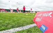 21 July 2018; The FAI in conjunction with FIFA is running one of FIFA’s very successful campaigns, FIFA Live Your Goals, to introduce more females to the game of football. The campaign outlines clear messages, that women’s football is an authentic and attractive expression of a modern lifestyle. It shows optimism, fun belonging and physical beauty. Women’s football is not just socially accepted but highly respected and has become an integral part of football development in the country. Pictured is a general view of branding, at The Showgrounds, Sligo. Photo by Seb Daly/Sportsfile
