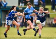 21 July 2018; Laura McGinley of Dublin in action against Rachel Doonan and Grainne McGlade of Cavan during the TG4 All-Ireland Senior Championship Group 4 Round 2 match between Cavan and Dublin at Lannleire GFC in Dunleer, Co. Louth. Photo by Oliver McVeigh/Sportsfile