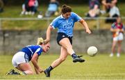 21 July 2018; Niamh Collins of Dublin shoots to score despite the tackle of Grainne McGlade of Cavan during the TG4 All-Ireland Senior Championship Group 4 Round 2 match between Cavan and Dublin at Lannleire GFC in Dunleer, Co. Louth. Photo by Oliver McVeigh/Sportsfile