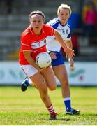 21 July 2018; Hannah Looney of Cork in action against Ellen McCarron of Monaghan during the TG4 All-Ireland Senior Championship Group 2 Round 2 match between Cork and Monaghan at St Brendan's Park in Birr, Co. Offaly.  Photo by Brendan Moran/Sportsfile
