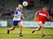 21 July 2018; Ciara McAnespie of Monaghan in action against Melissa Duggan of Cork during the TG4 All-Ireland Senior Championship Group 2 Round 2 match between Cork and Monaghan at St Brendan's Park in Birr, Co. Offaly.  Photo by Brendan Moran/Sportsfile