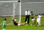 21 July 2018; Kildare goalkeeper John Ball makes a save on the goal line during the Electric Ireland Leinster GAA Football Minor Championship Final match between Meath and Kildare at Bord na Móna O’Connor Park in Tullamore, Co. Offaly. Photo by Piaras Ó Mídheach/Sportsfile