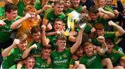 21 July 2018; Meath captain Mathew Costello celebrates with The Murray Cup after the Electric Ireland Leinster GAA Football Minor Championship Final match between Meath and Kildare at Bord na Móna O’Connor Park in Tullamore, Co. Offaly. Photo by Piaras Ó Mídheach/Sportsfile