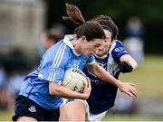 21 July 2018; Sinead Aherne of Dublin in action against Ailish Cornyn of Cavan during the TG4 All-Ireland Senior Championship Group 4 Round 2 match between Cavan and Dublin at Lannleire GFC in Dunleer, Co. Louth. Photo by Oliver McVeigh/Sportsfile