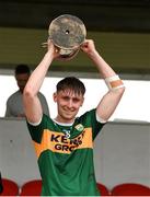 21 July 2018; Kerry captain Kieran Murphy lifts the cup after his side's victory in the GAA Football All-Ireland Junior Championship Final match between Kerry and Galway at Cusack Park in Ennis, Co. Clare. Photo by Diarmuid Greene/Sportsfile