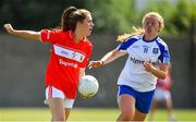 21 July 2018; Emma Spillane of Cork in action against Jane Drury of Monaghan during the TG4 All-Ireland Senior Championship Group 2 Round 2 match between Cork and Monaghan at St Brendan's Park in Birr, Co. Offaly.  Photo by Brendan Moran/Sportsfile