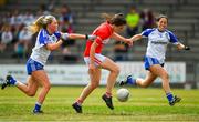 21 July 2018; Ciara O'Sullivan of Cork scores her side's third goal despite the best efforts of Josie Fitzpatrick and Rachel McKenna of Monaghan during the TG4 All-Ireland Senior Championship Group 2 Round 2 match between Cork and Monaghan at St Brendan's Park in Birr, Co. Offaly.  Photo by Brendan Moran/Sportsfile