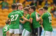 21 July 2018; Meath players celebrate after the Electric Ireland Leinster GAA Football Minor Championship Final match between Meath and Kildare at Bord na Móna O’Connor Park in Tullamore, Co. Offaly. Photo by Piaras Ó Mídheach/Sportsfile